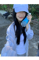 ブルーストライプサンカットルーズフィットシャツ
