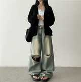 Amit Bolero Loose Fit Puff Knit Cardigan 