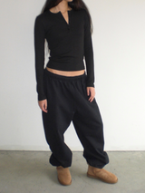Carlson henley neck T-shirt [Black]