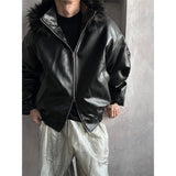 [F/W] Leather raccoon fur hood jumper