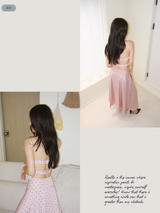 pink silk dot backless skirt two-piece