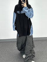 denim block cut-off longsleeve