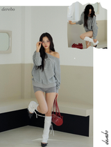 Unbalanced off-shoulder gray loose fit sweatshirt
