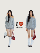 Unbalanced off-shoulder gray loose fit sweatshirt