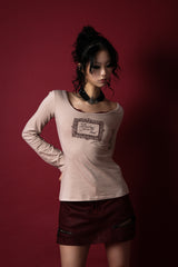 LACE FRAME T-SHIRT #BEIGE