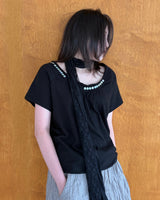 シェル ボタン オープンネック Tシャツ (3colors)