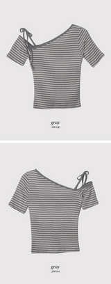 Border Ribbon Off Shoulder Short Sleeve T-Shirt (2color)