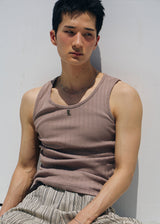 High ribbed logo sleeveless(Beige)