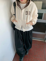 Ginpo Brushed Two-Way Check Color Matching Hood Zip-Up