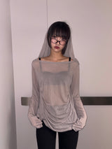 ミドル ドレープ ルーズ フーデッド ロングスリーブ Tシャツ 3カラー