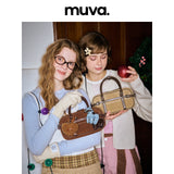 muva. 牛革 ベルベット ボストンバッグ