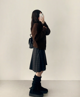 Bomi A-line pleated check midi skirt 