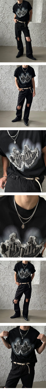 [UNISEX]フィンガーカッティングオーバーフィットTシャツ (2color)