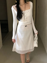 Angel Lace Shirring Sleeveless & Slim Cardigan SET 