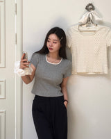 [MADE] Tan-yi, lace flower short-sleeved T-shirt