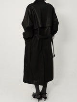 Leather Padded Trentch Coat - Solid Black
