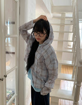 Bijoupe Loose-Fit Summer Check Hood Shirt