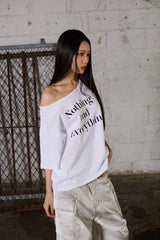 Lettering Oversized One-Shoulder T-Shirt - White