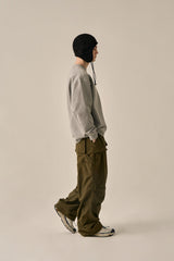 VOLUME POCKET PINTUCK PANTS - KHAKI