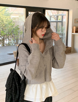 Pocket Crop Loose Hood Knit Cardigan (5color)