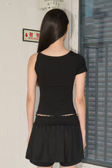 アシンメトリックツイステッドショルダートップ (Black)