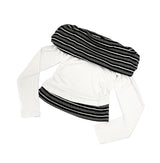 ウネンボーダーカラーオフショルダーTシャツ