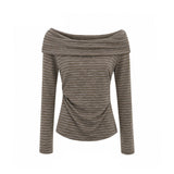 Serah Stripe Shirring Off Shoulder Tee
