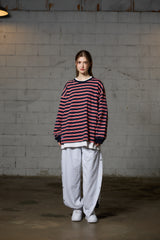 JERRY STRIPE OVERFIT LONG SLEEVE T-SHIRT / NAVY