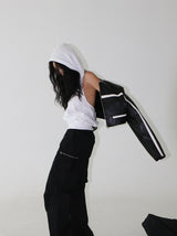 string zipper cargo wide pants