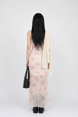 PINK BLOSSOM MESH-OVERLAY FLORAL DRESS
