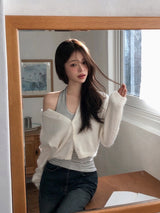 Round Loose Crop Shaggy Knit Cardigan (6color)