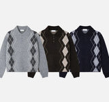 [Unisex] アーガイルクロップカラーニット(3color)