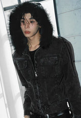 Herte Dark Pigment Denim & Black Fur Jacket