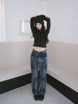 Vintage washed wide denim pants