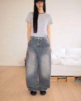 ティンタハートプリントワイドレッグデニムパンツ