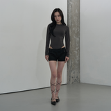 BACK POINT LONG SLEEVE BODYSUIT (CHARCOAL)