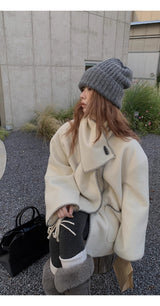 wool white muffler half quilted coat