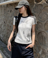 ドット ローズ フォント セミクロップ Tシャツ- 6カラー