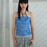 Drape Banded Tube Top Blue