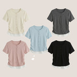 Spandex Layered Loose Fit Short-Sleeved Cardigan Short-Sleeved T-Shirt (5 colors)