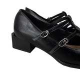 Two buckle Mary Jane square toe middle heel loafers (2 colors)