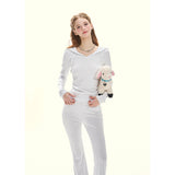 [GirlyFancyClub]little milk leopard* milk skin baby blue hoodie leopard print t-shirt slim-fit slightly flared pants casual suit