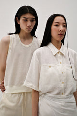Linen crinkle half shirt, Ivory