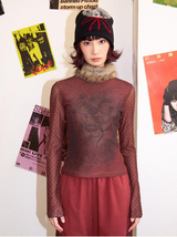 デタッチャブルファーカラー長袖Tシャツウィズパッチワークデザイン