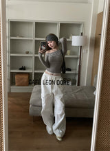 Beads Unbalanced Off-Shoulder Laced Long-Sleeved T-Shirt