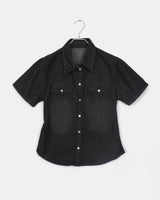 Curb side button pocket washed denim shirt