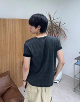 Ferrer Vintage Ribbed Henley Neck Short Sleeve Tee