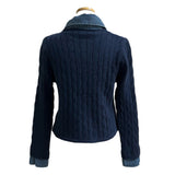 Perry Denim-Layer Cable Knit Long Sleeve Cardigan