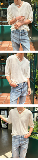 [S/S] Summer v neck half knit (3color)