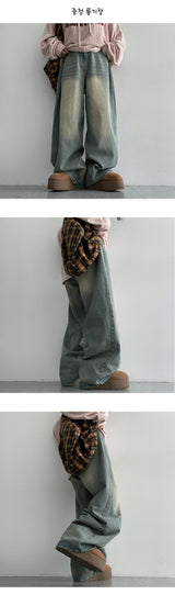 [2nd Length 🤍 Balloon fit!] Garne side pin tuck slit wide denim pants